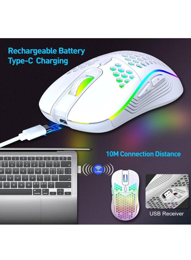 Wireless Gaming Mouse  Rechargeable Computer Mouse Ergonomic Mice Honeycomb Design With RGB Backlight  USB Receiver  7 ons  Adjustable DPI - Image 2