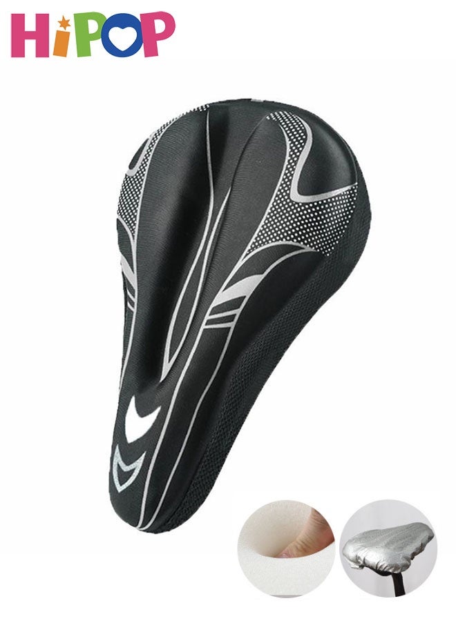 HIPOP Bike Saddle Cover with Rain Cover, Narrow Gel Bike Seat Cushion for Women and Men, Exercise Bike Seat Cushion Cover for Spin, Stationary, Cruiser Bikes (White) - Image 1