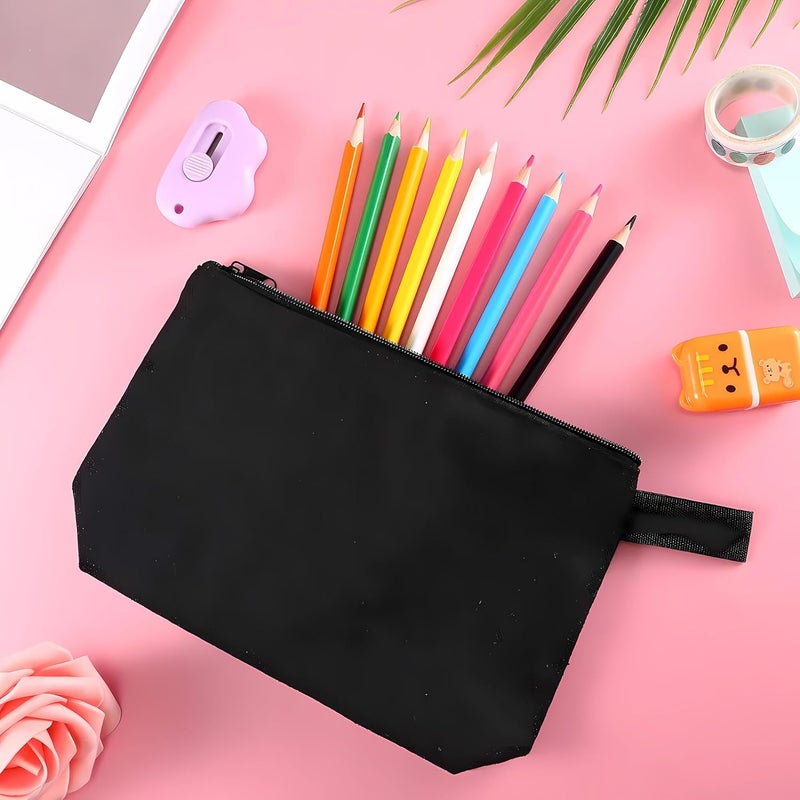 Metsi 12 Pack Canvas Makeup Bag Cosmetic Pouches with Zipper DIY Plain Toiletry Bags for Women Travel Weddings Stationery Gifts Dark Black - Image 3