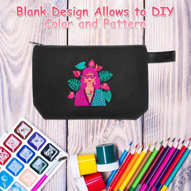 Metsi 12 Pack Canvas Makeup Bag Cosmetic Pouches with Zipper DIY Plain Toiletry Bags for Women Travel Weddings Stationery Gifts Dark Black - Image 5