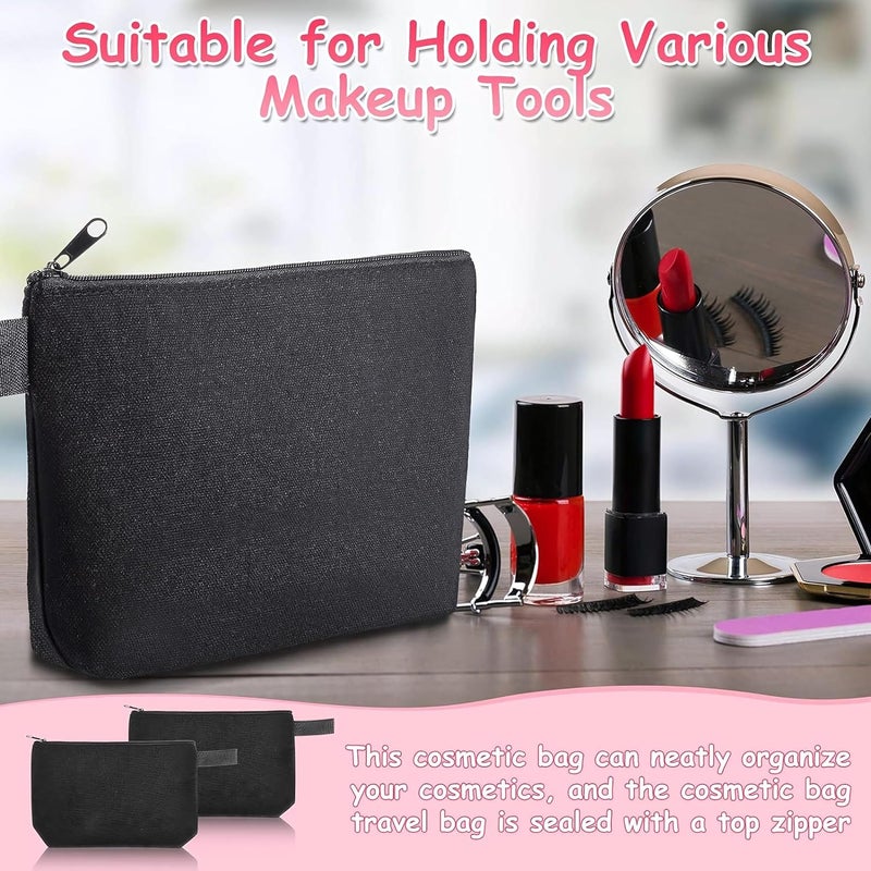 Metsi 12 Pack Canvas Makeup Bag Cosmetic Pouches with Zipper DIY Plain Toiletry Bags for Women Travel Weddings Stationery Gifts Dark Black - Image 4
