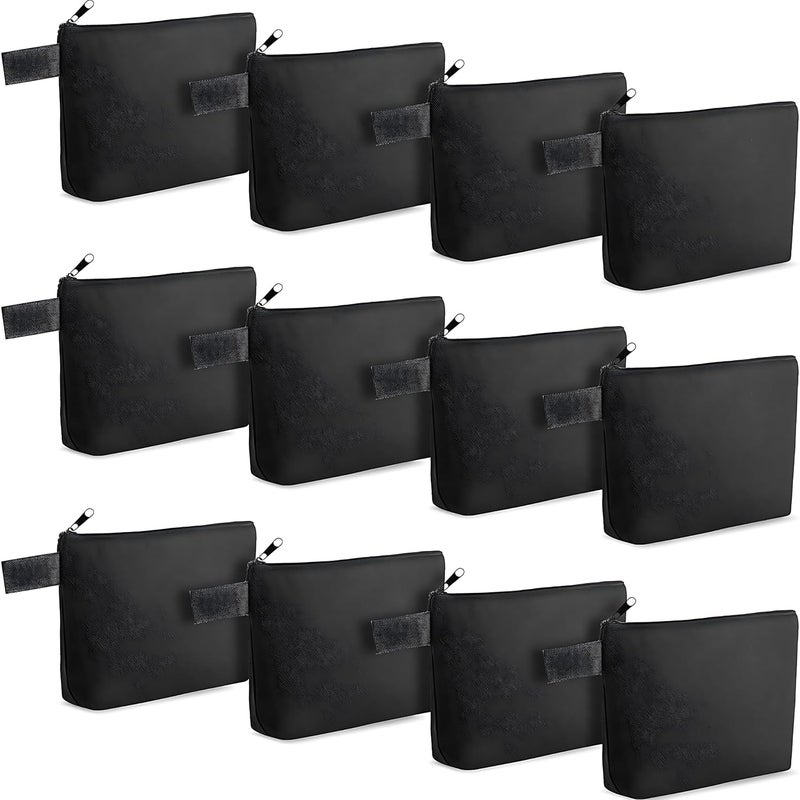 Metsi 12 Pack Canvas Makeup Bag Cosmetic Pouches with Zipper DIY Plain Toiletry Bags for Women Travel Weddings Stationery Gifts Dark Black - Image 1