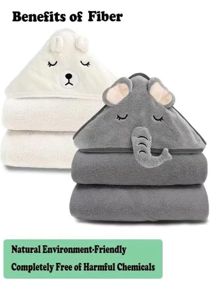 دوكو عدد 2 عبوة مناشف أطفال بغطاء رأس - حجم كبير منشفة استحمام عضوية فائقة النعومة للأطفال الرضع - مناشف ماصة ومضادة للحساسية للرضع والأطفال حديثي الولادة (فيل ودب) - Image 4