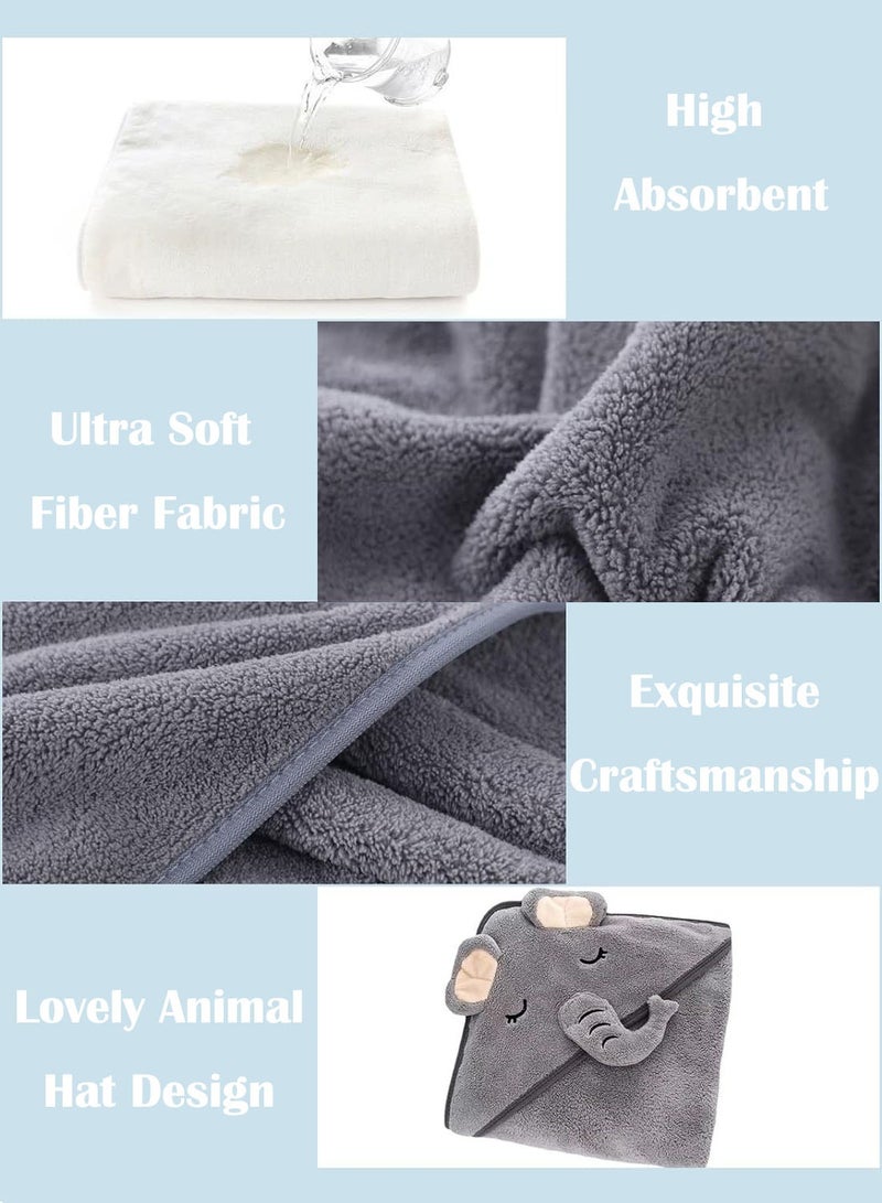 دوكو عدد 2 عبوة مناشف أطفال بغطاء رأس - حجم كبير منشفة استحمام عضوية فائقة النعومة للأطفال الرضع - مناشف ماصة ومضادة للحساسية للرضع والأطفال حديثي الولادة (فيل ودب) - Image 5