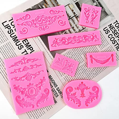 FMOACEN Baroque Style Silicone Molds, Curlicues Scroll Lace Fondant Molds, Vintage Relief Flower Mould Filigree 3D Clay Mold for Gummy Sugar Cookie Pastry Chocolate Mold for Clay Cupcake Topper Decor(7Pcs) - Image 3