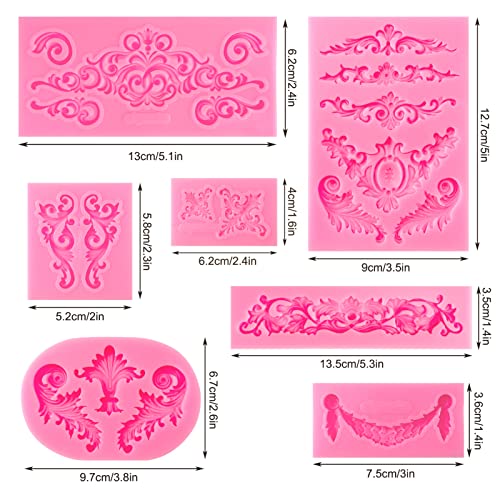 FMOACEN Baroque Style Silicone Molds, Curlicues Scroll Lace Fondant Molds, Vintage Relief Flower Mould Filigree 3D Clay Mold for Gummy Sugar Cookie Pastry Chocolate Mold for Clay Cupcake Topper Decor(7Pcs) - Image 2