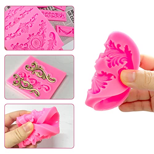 FMOACEN Baroque Style Silicone Molds, Curlicues Scroll Lace Fondant Molds, Vintage Relief Flower Mould Filigree 3D Clay Mold for Gummy Sugar Cookie Pastry Chocolate Mold for Clay Cupcake Topper Decor(7Pcs) - Image 4