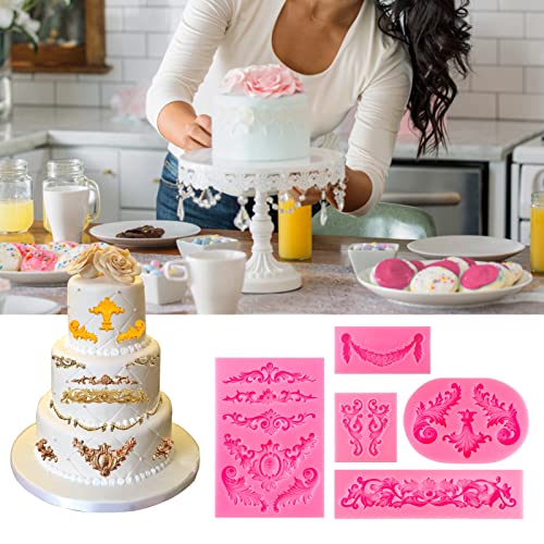 FMOACEN Baroque Style Silicone Molds, Curlicues Scroll Lace Fondant Molds, Vintage Relief Flower Mould Filigree 3D Clay Mold for Gummy Sugar Cookie Pastry Chocolate Mold for Clay Cupcake Topper Decor(7Pcs) - Image 5