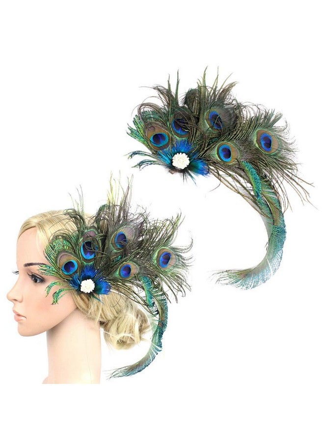 KALLORY Peacock Hair Clip Vintage Peacock Flapper Headpiece 1920S Cocktail Hair Clips For Women Girls Green - Image 1