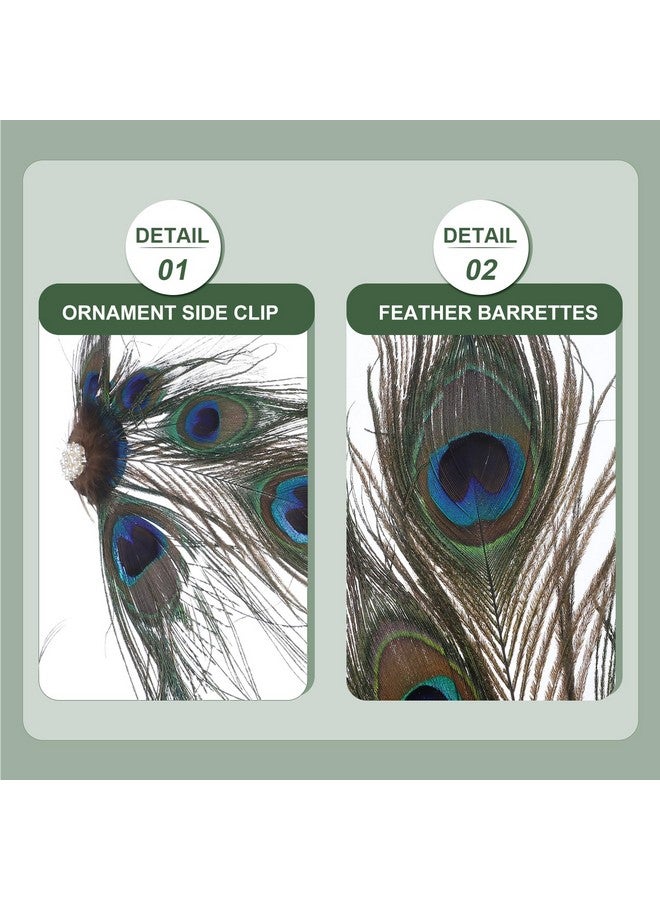 KALLORY Peacock Hair Clip Vintage Peacock Flapper Headpiece 1920S Cocktail Hair Clips For Women Girls Green - Image 3