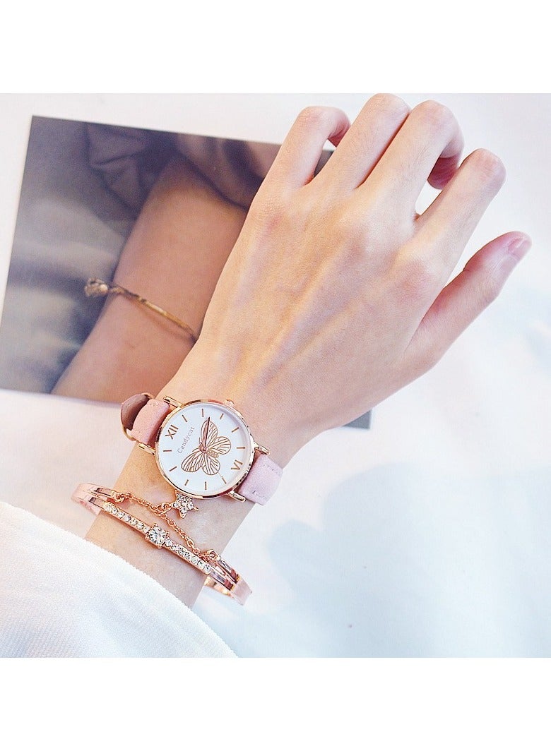 Ladies' Watch and Bracelet Set Fashion Trend Butterfly Dial Belt Quartz Watch Star Bracelet Gift Set - Image 2