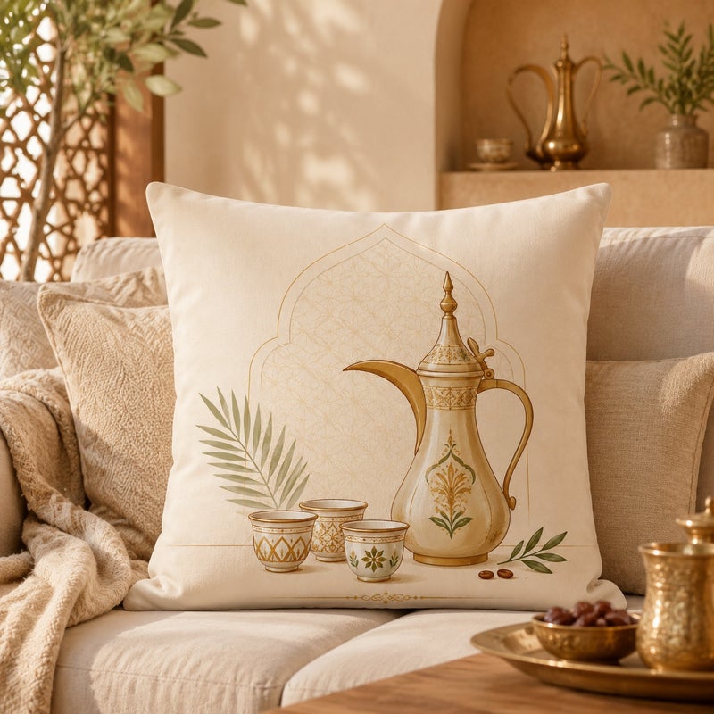 Arabic Coffee Pot Decorative Cushion Cover Middle Eastern Style Throw Pillow Case for Living Room Sofa Bedroom Coffee Corner Gift - Image 3