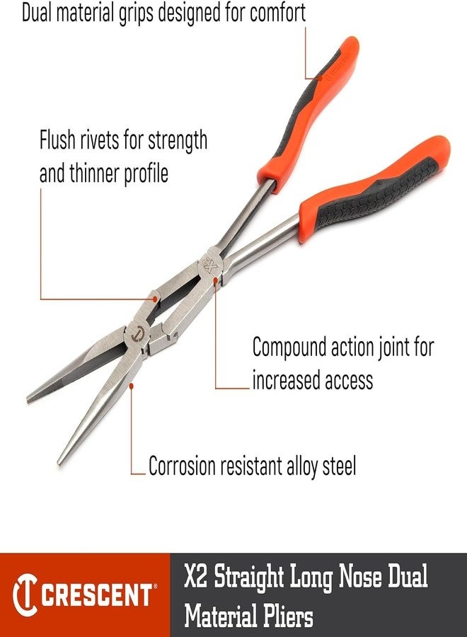 كريسنت طقم كماشة Crescent X2 ذات أنف طويل مستقيم ومثني، مصنوع من مادتين - أدوات أساسية فاخرة - PSX204C - مقاس 13 بوصة، أحمر وأسود - Image 2