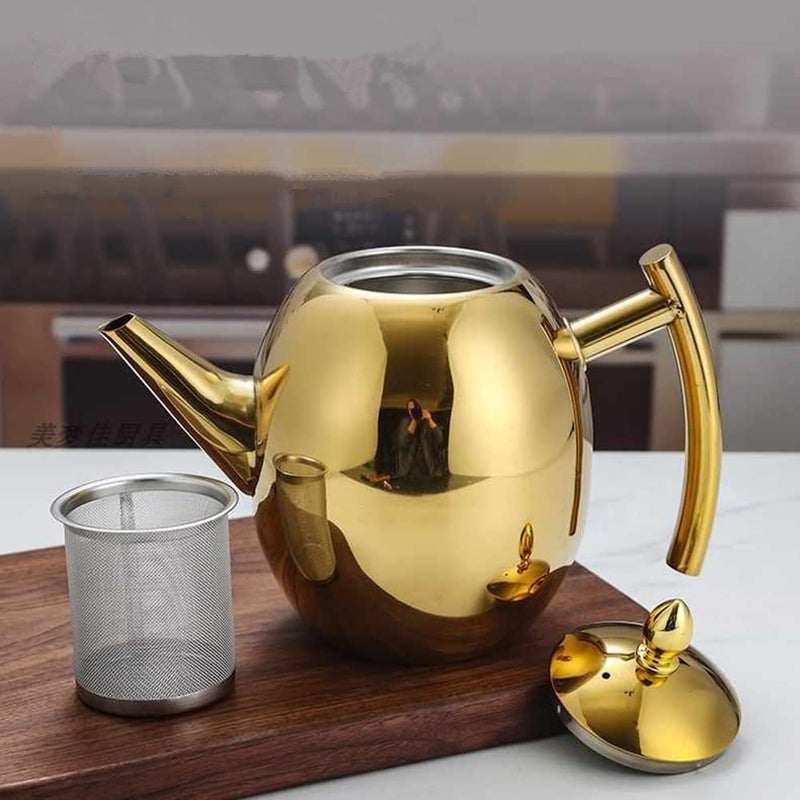 FAKKDANATH FAKKDANATH 1.5L Stainless Steel Teapot Golden Coffee Pot with Filter/Large Capacity Coffee Pot with Filter/Teapot with Strainer Stainless Steel (Pack of 1)  - Image 5