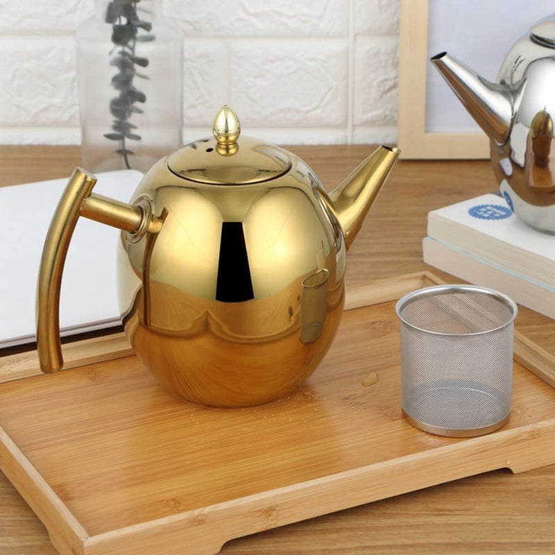 FAKKDANATH FAKKDANATH 1.5L Stainless Steel Teapot Golden Coffee Pot with Filter/Large Capacity Coffee Pot with Filter/Teapot with Strainer Stainless Steel (Pack of 1)  - Image 3