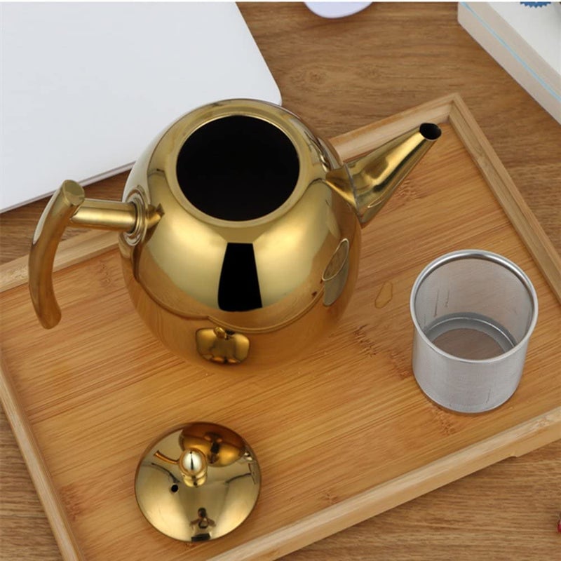 FAKKDANATH FAKKDANATH 1.5L Stainless Steel Teapot Golden Coffee Pot with Filter/Large Capacity Coffee Pot with Filter/Teapot with Strainer Stainless Steel (Pack of 1)  - Image 2