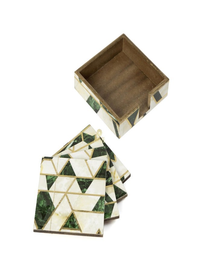 DULI Set of 4 MDF Wood Tea Coasters with Stand, Tea Coaster, Chai Coaster (10 * 10 cm) (MCDCS4case: Green-Gold) - Image 4