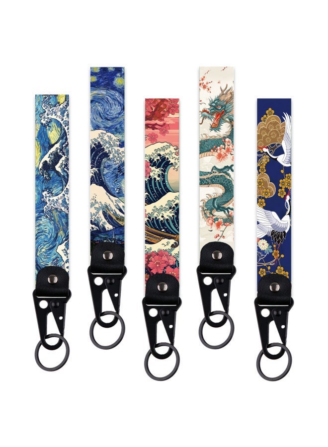 Generic Van Gogh Keychain For Women Men Starry Sky Short Wrist Straps Japanese Waves Car Key Ring Backpack Pendant Jewelry Holiday Gifts-Color:5 - Image 2