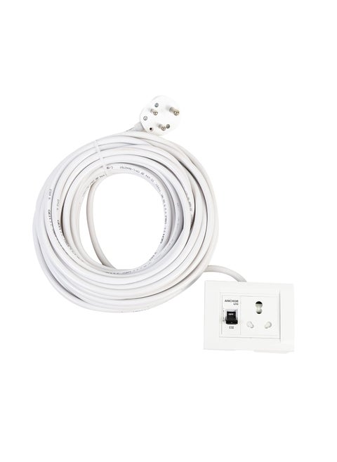Ocko Extension Board Single 20Amp Socket 16Amp MCB Switch 16 Amp 3 Pin Plug Heavy Duty MCB Enclosure 25 mm 10 Meter Long Cable for Refrigerator AC EVehicle Charger Pack of 1 White