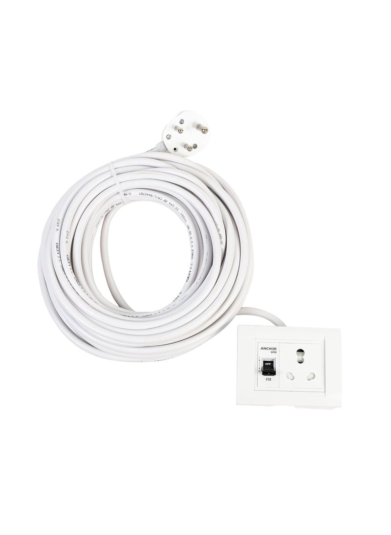 Ocko Extension Board Single 20Amp Socket 16Amp MCB Switch 16 Amp 3 Pin Plug Heavy Duty MCB Enclosure 25 mm 10 Meter Long Cable for Refrigerator AC EVehicle Charger Pack of 1 White