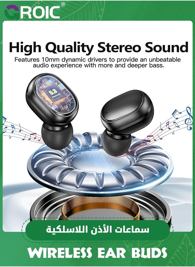 GROIC Bluetooth Wireless Earbuds, Deep Bass Hi-Fi Stereo Headset with Microphone in-Ear Call Nosie Cancelling Bluetooth Headphones, Immersive Premium Sound Ear Buds for iPhone, Android  - Image 2