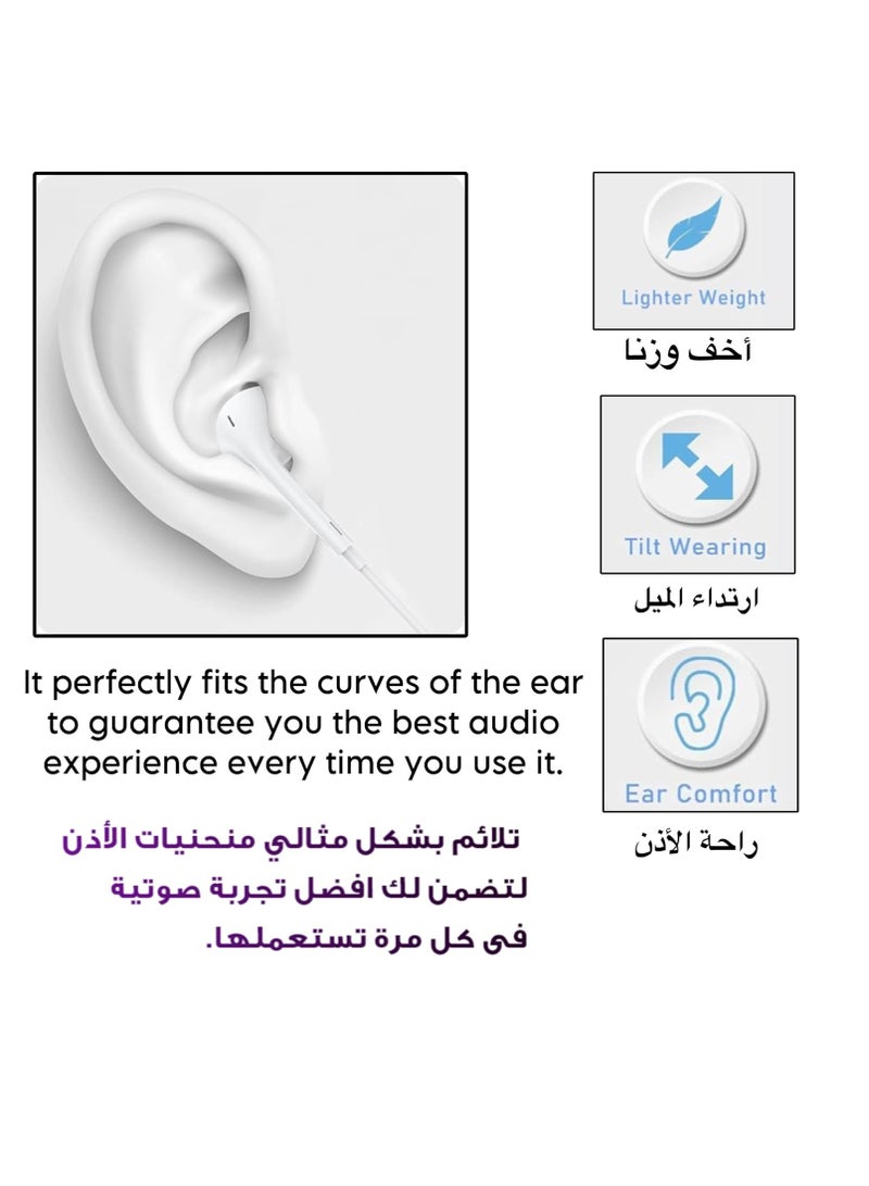 AREX EarBuds with USB C Connector Wired Earbuds with Microphone & Volume Control, In-ear Headphones for iPhone 16 Pro Max, 15 Pro Max, iPad Pro/Air, Samsung (White) - Image 3