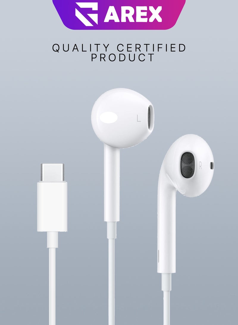 AREX EarBuds with USB C Connector Wired Earbuds with Microphone & Volume Control, In-ear Headphones for iPhone 16 Pro Max, 15 Pro Max, iPad Pro/Air, Samsung (White) - Image 1