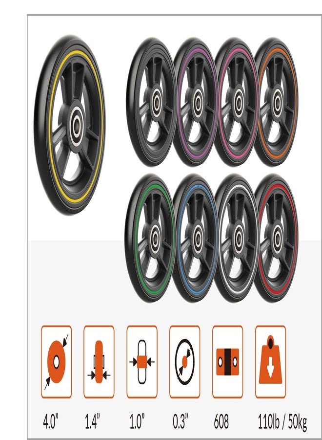 RIANT WHEEL, W434, 4 X 1.4 inch, Solid, PU Wheels, Wheelchair Casters, Nylon Rim, one Pair (Black) - Image 2