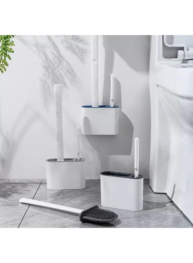 مجموعة فرشاة المرحاض الحديثة ذات الشعيرات السيليكونية وحامل الحائط - رأس ناعم مرن للتنظيف العميق، قاعدة سريعة الجفاف وجيدة التهوية، أداة تنظيف حمام موفرة للمساحة - تصميم غير قابل للخدش وصحي - Image 5