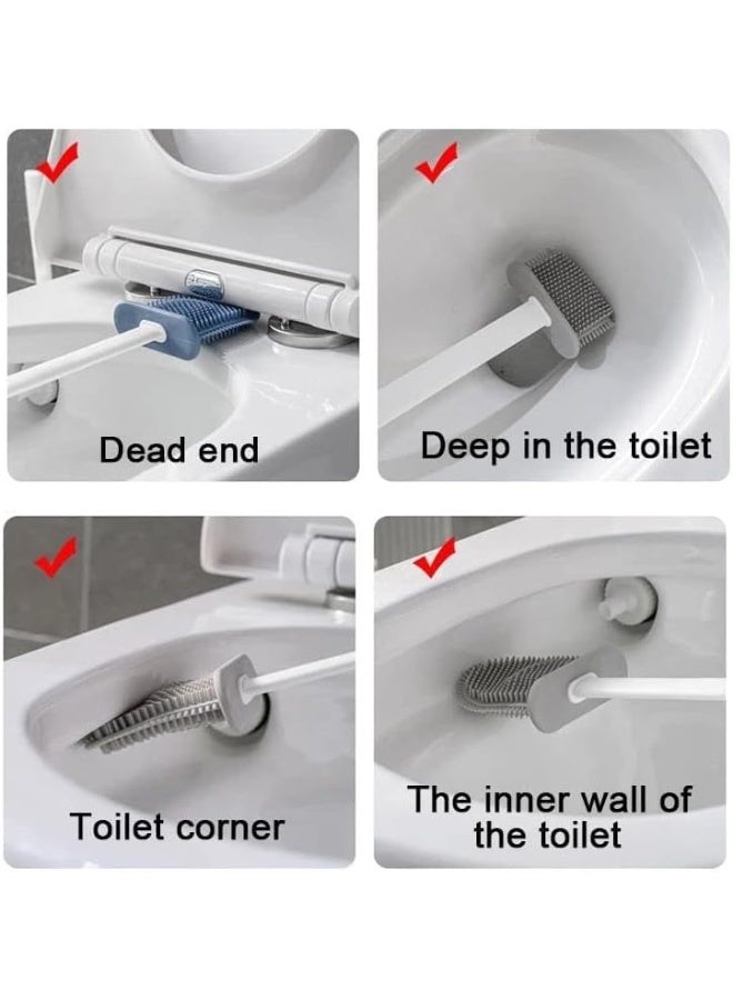 مجموعة فرشاة المرحاض الحديثة ذات الشعيرات السيليكونية وحامل الحائط - رأس ناعم مرن للتنظيف العميق، قاعدة سريعة الجفاف وجيدة التهوية، أداة تنظيف حمام موفرة للمساحة - تصميم غير قابل للخدش وصحي - Image 3