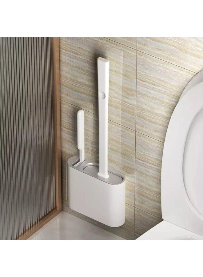 مجموعة فرشاة المرحاض الحديثة ذات الشعيرات السيليكونية وحامل الحائط - رأس ناعم مرن للتنظيف العميق، قاعدة سريعة الجفاف وجيدة التهوية، أداة تنظيف حمام موفرة للمساحة - تصميم غير قابل للخدش وصحي - Image 1