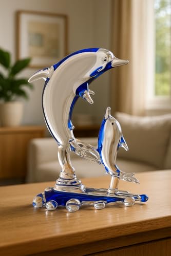 Somil Handcrafted Crystal Glass Dolphin Showpiece – Mother & Baby Dolphin Figurine, Blue & Clear,Decorative Gifting for Home, Office, Table, Ideal Gift Pack of 1 - Image 1