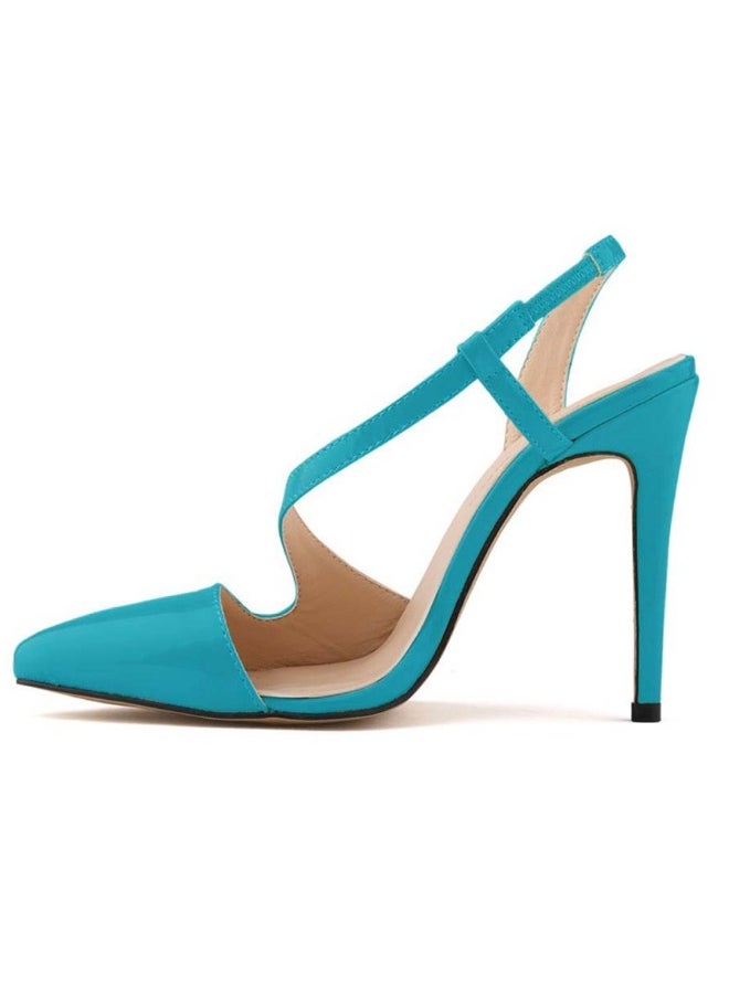 Loquat Summer Patent Leather Pointed Toe Stiletto Sandals turquoise  - Image 1