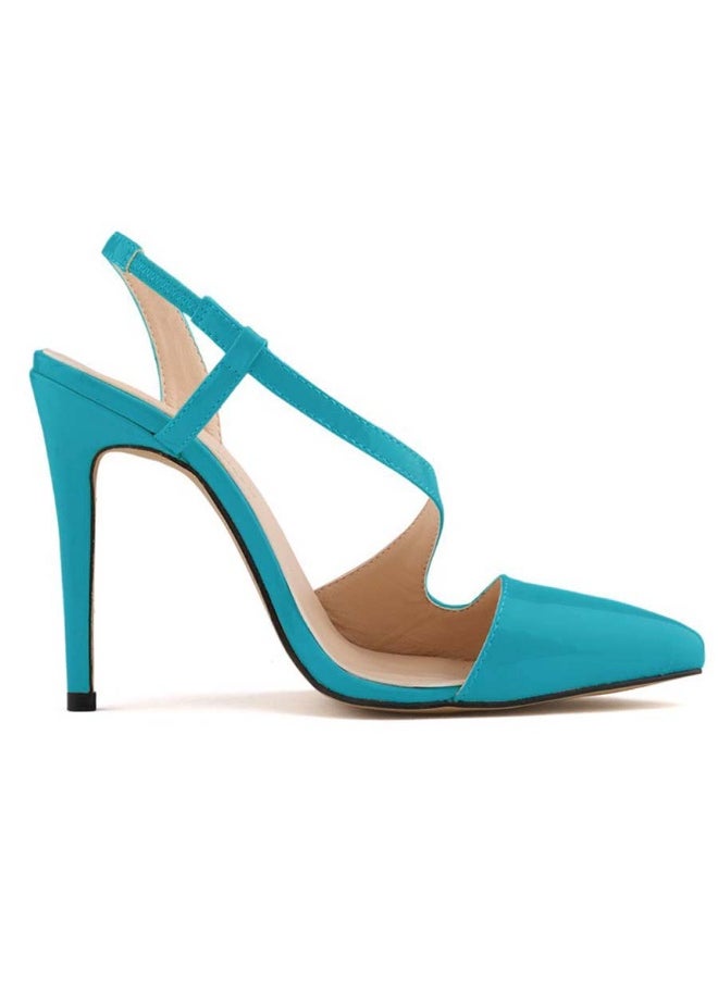 Loquat Summer Patent Leather Pointed Toe Stiletto Sandals turquoise  - Image 2