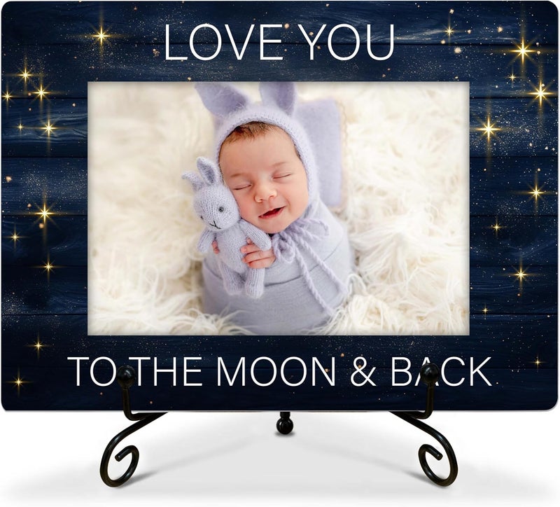 SSQBZU Baby Picture Frame  Love You To The Moon  Back  Displays 4x6 Photo Rustic Wooden Frame 8x58 inches - Image 1