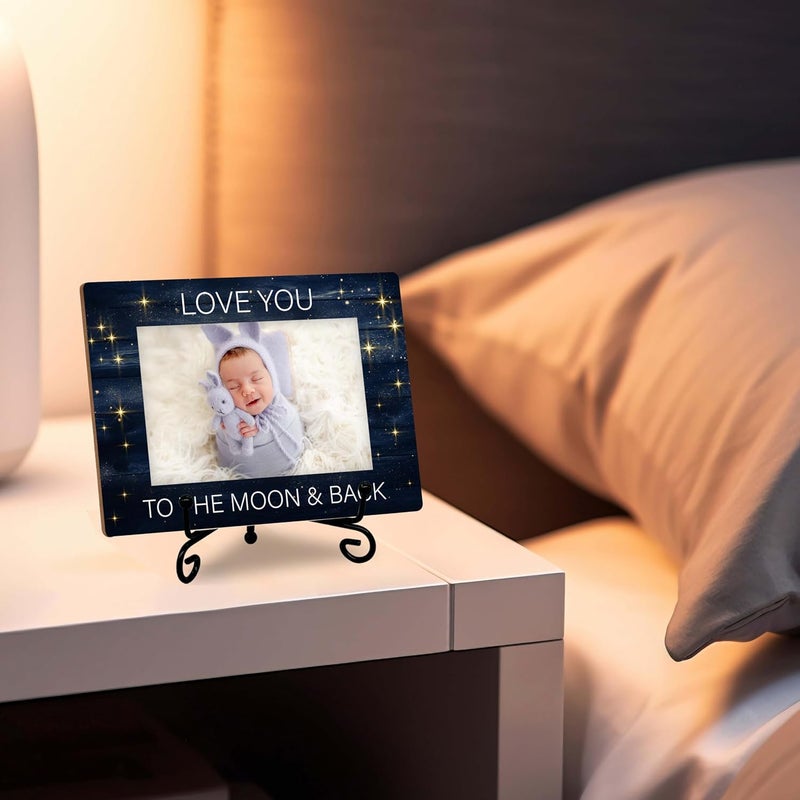 SSQBZU Baby Picture Frame  Love You To The Moon  Back  Displays 4x6 Photo Rustic Wooden Frame 8x58 inches - Image 2