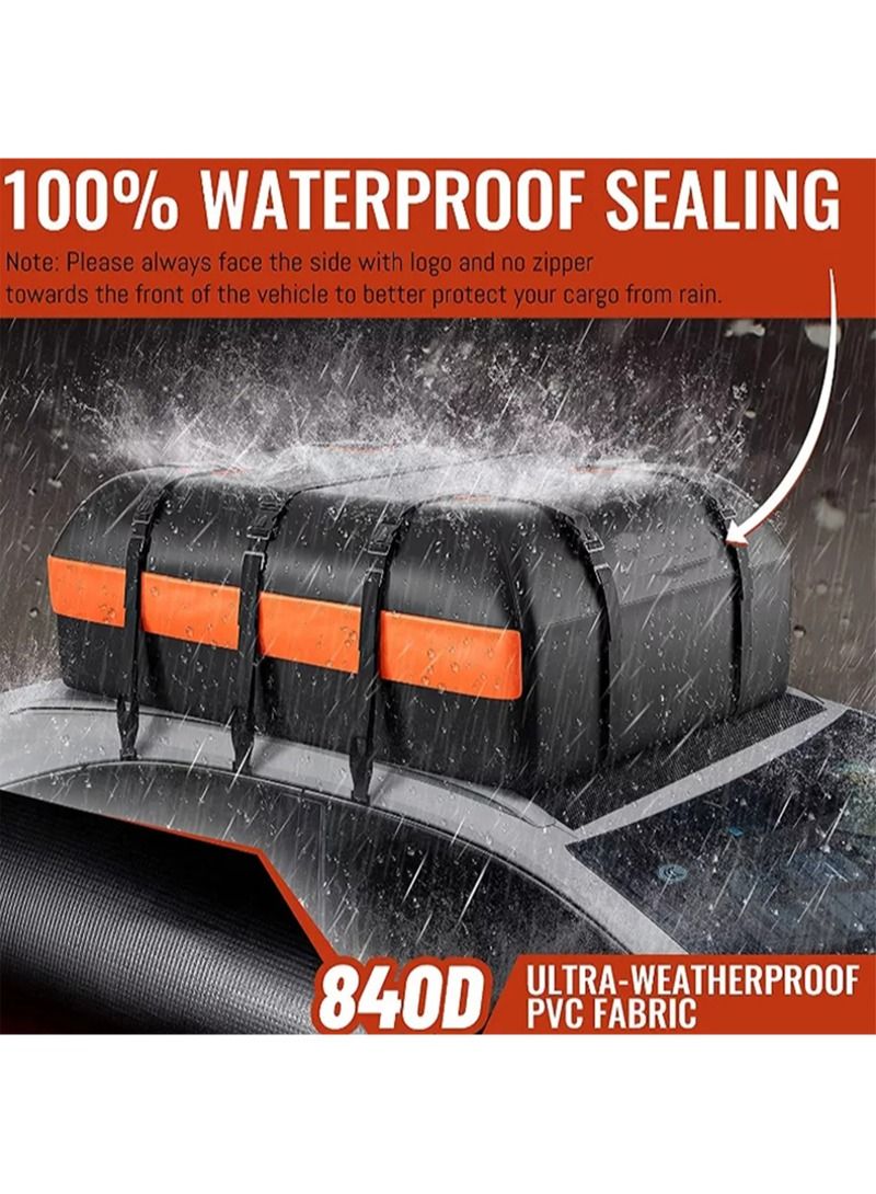 Sharpdo Car Rooftop Cargo Carrier Bag, 15 Cubic Feet 100% Waterproof Heavy Duty 840D Car Roof Bag for All Vehicle with/Without Racks - Anti-Slip Mat, 6 Door Hooks, Storage Bag, 2 Extra Straps - Image 3