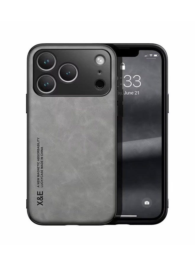 IPhone 17 Pro Luxury Leather Protective Case - Grey - Image 1