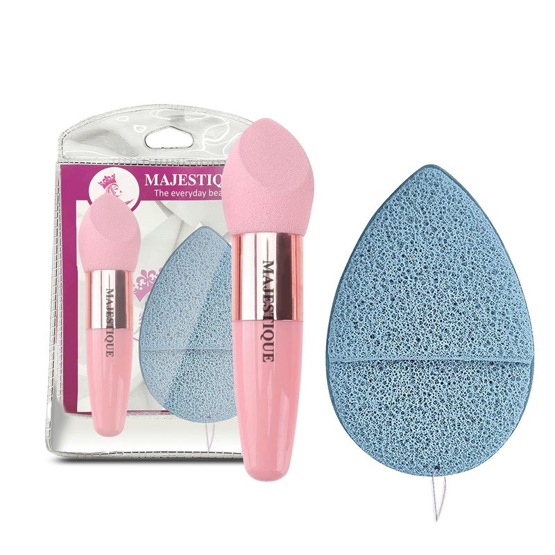 MAJESTIQUE MAJESTIQUE Facial Cleaning Sponge with Cut Makeup Sponge for Daily face Washing, Exfoliating, Makeup Removal with Finger Glove, Reusable Bath Sponges - Pack of 2
