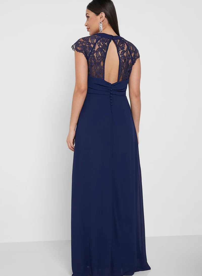 TFNC Keyhole Cap Sleeve Lace Trim Dress