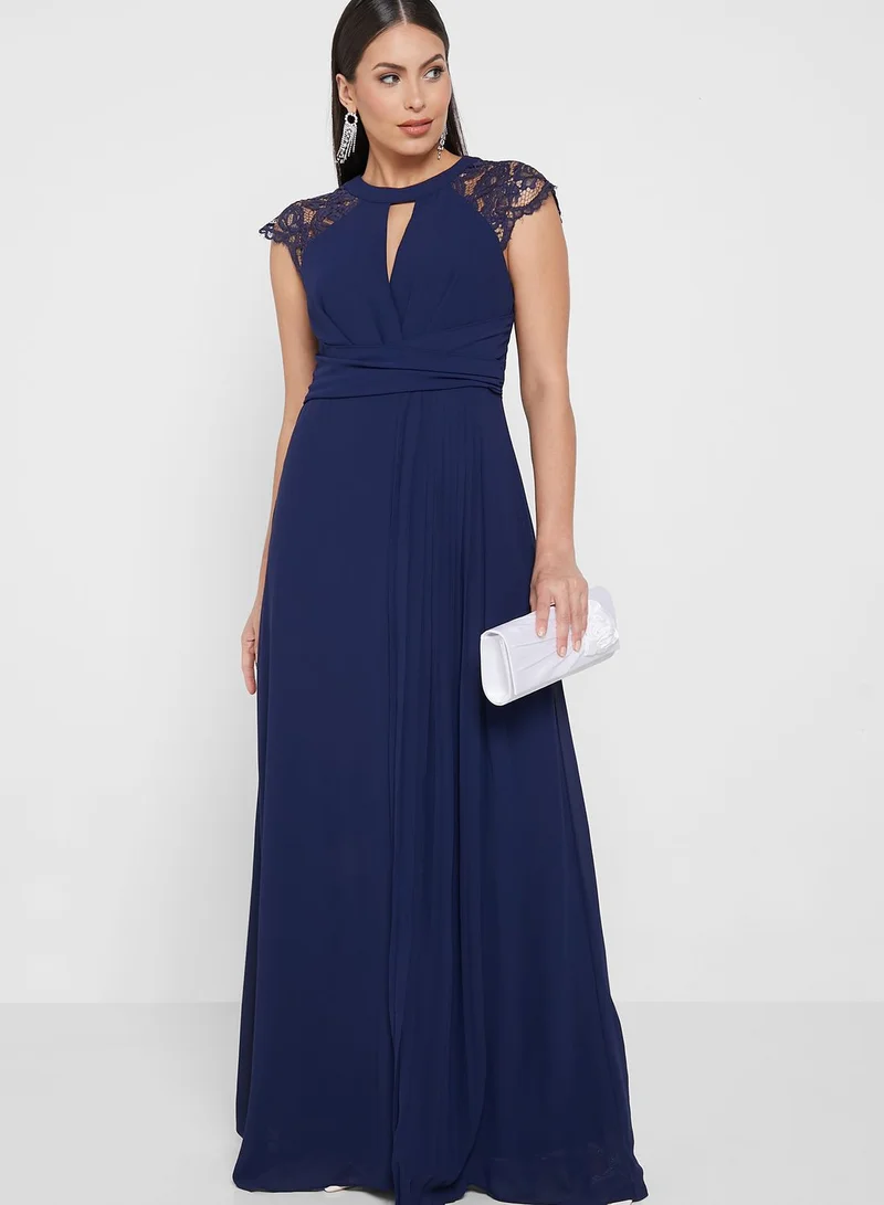 TFNC Keyhole Cap Sleeve Lace Trim Dress