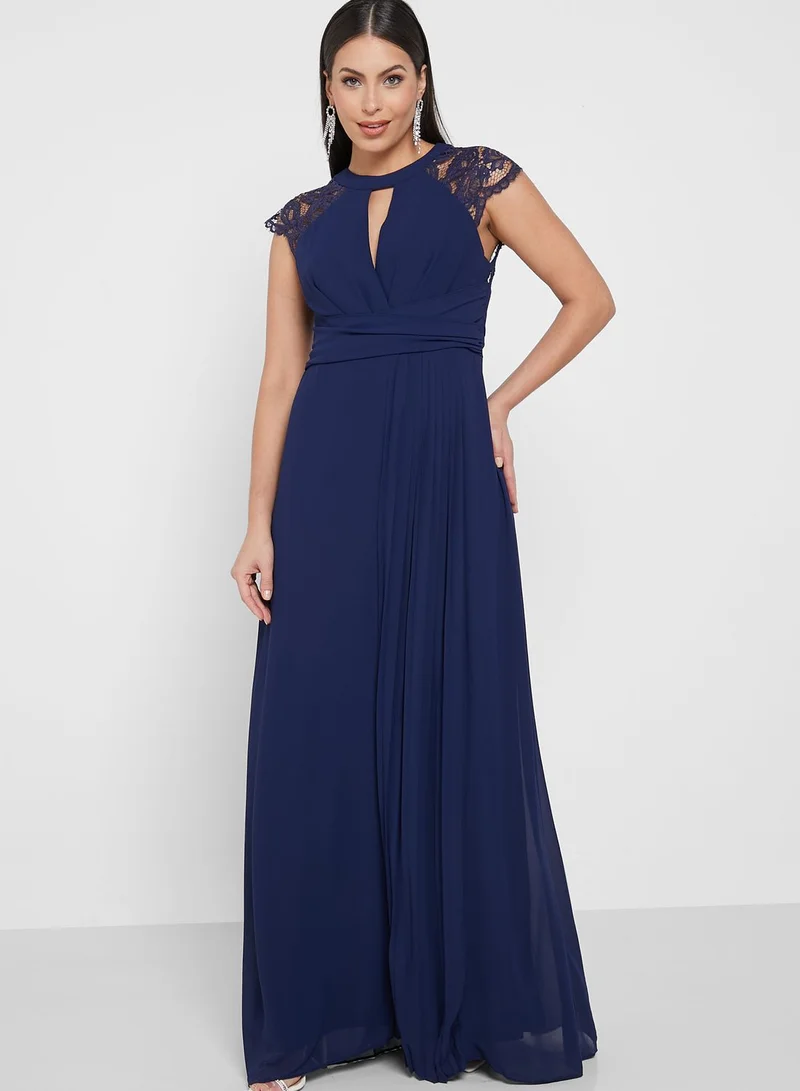 TFNC Keyhole Cap Sleeve Lace Trim Dress