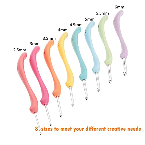Hicello Crochet Hooks Set,Large Handle Ergonomic Grip Crochet Hook, 8PCS Aluminum Smooth Knitting Hook Needles for Arthritic Hands - Image 3