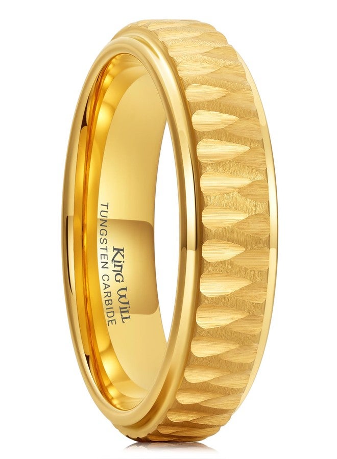King Will Mens 8MM GLORY Wedding Rings Hammered Tugnsten Wedding Band for Men Gold Plated Textured Engagement Ring Matte Brushed Stepped Edges Comfort Fit Craftsman Collection Durable, Size 10 - Image 1