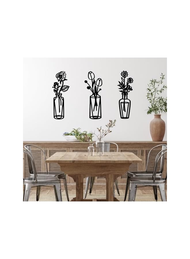 The Bros Set of 3 Metal Flowers, Wall Decor, Minimalism, Wall Art Decor, Minimalist Decor, Wall Art, Metal Wall Sculpture, for Patio, Balcony, Bathroom (Black) - Image 3