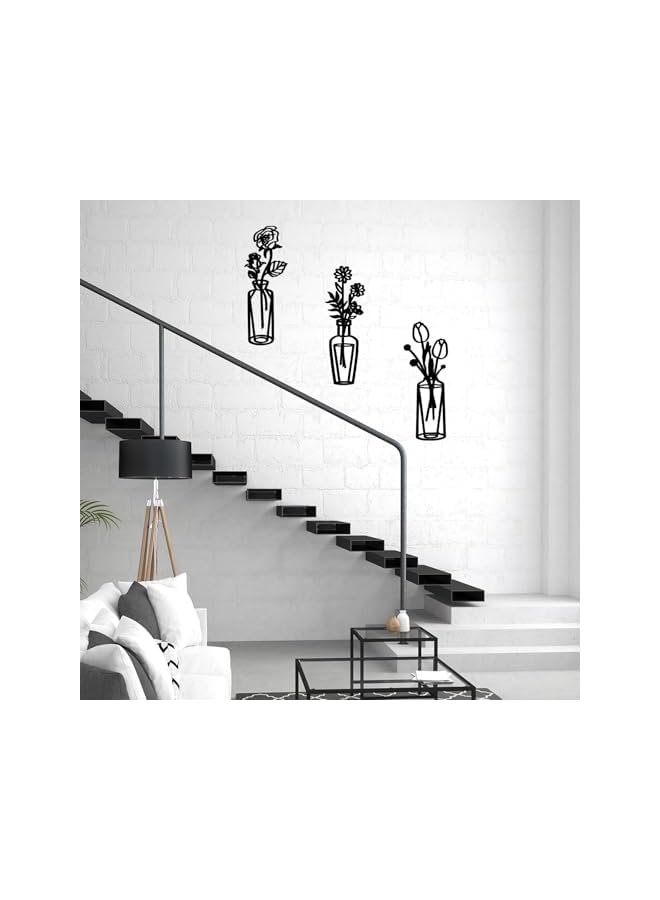 The Bros Set of 3 Metal Flowers, Wall Decor, Minimalism, Wall Art Decor, Minimalist Decor, Wall Art, Metal Wall Sculpture, for Patio, Balcony, Bathroom (Black) - Image 2