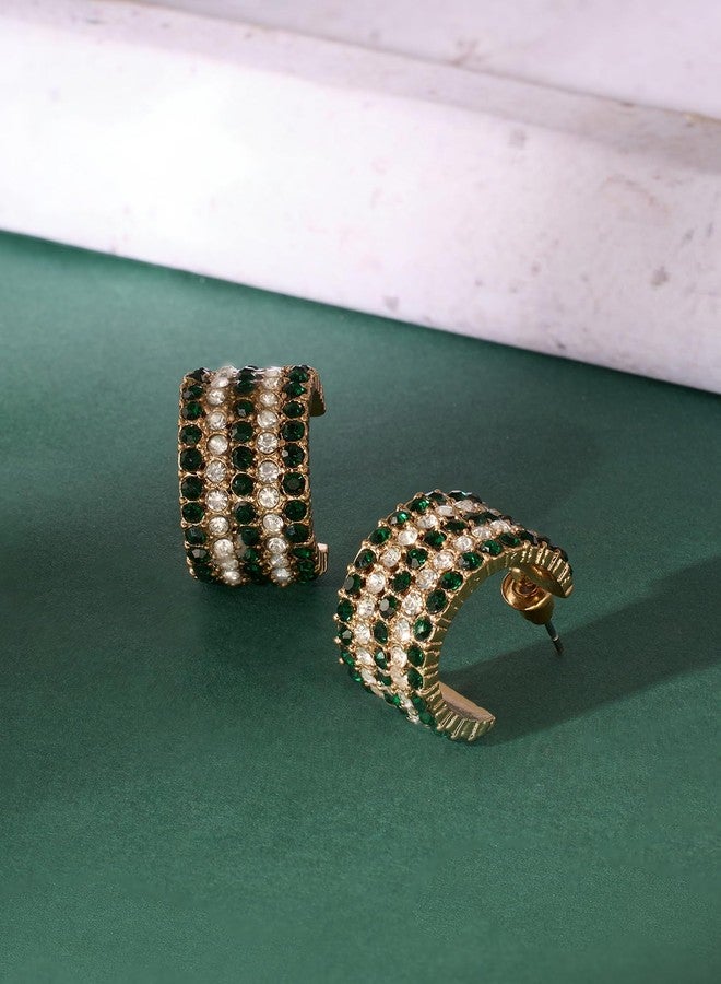 Zaveri Pearls Green Dazzling Austrian Diamonds Contemporary Bling Semi Hoop Studs Earring For Women-ZPFK17623 - Image 2