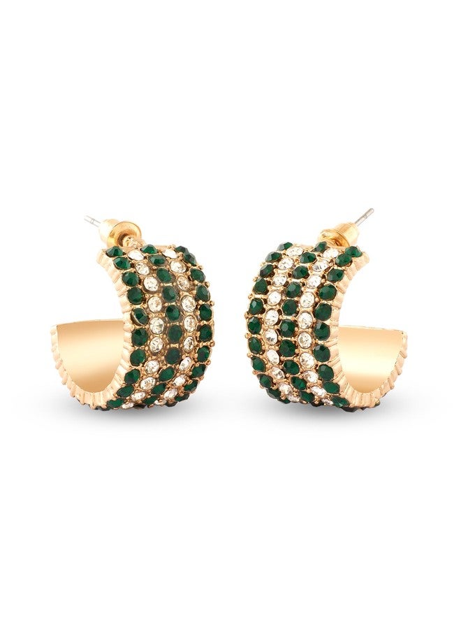 Zaveri Pearls Green Dazzling Austrian Diamonds Contemporary Bling Semi Hoop Studs Earring For Women-ZPFK17623 - Image 1