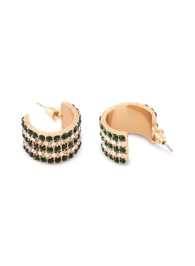 Zaveri Pearls Green Dazzling Austrian Diamonds Contemporary Bling Semi Hoop Studs Earring For Women-ZPFK17623 - Image 5