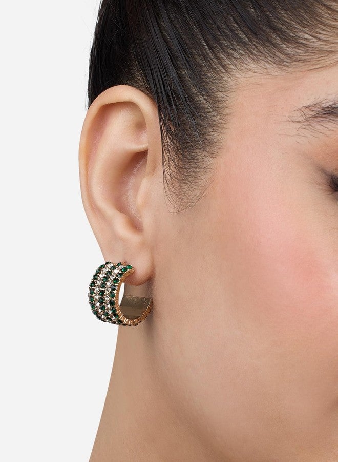 Zaveri Pearls Green Dazzling Austrian Diamonds Contemporary Bling Semi Hoop Studs Earring For Women-ZPFK17623 - Image 3